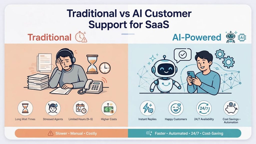 Traditional vs AI Customer Support for SaaS comparison